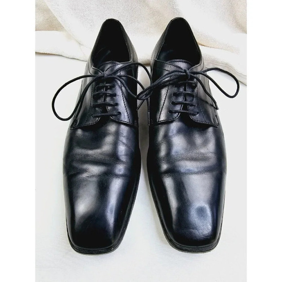Hugo Boss Size 8.5 Men\'s Black Leather Embossed Logo Lace Up Square Toe Shoes main image 5